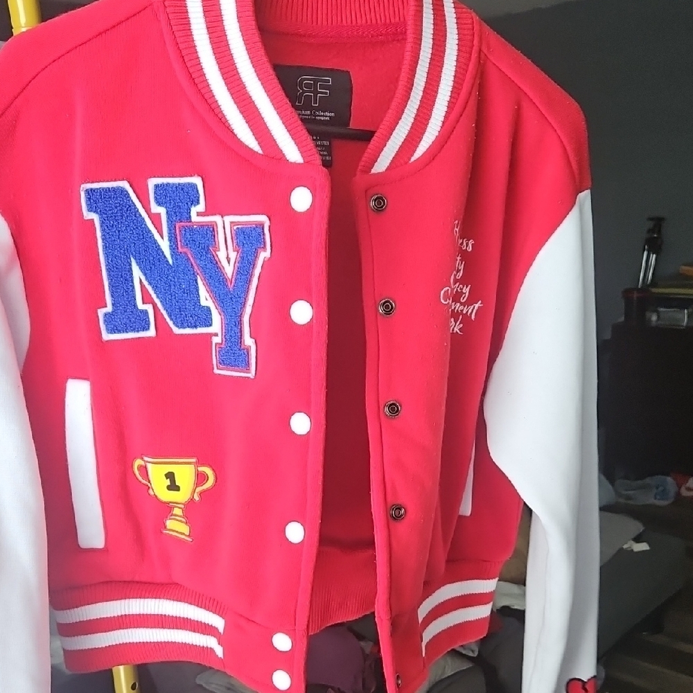 SHEIN Red and White Bomber Jacket
